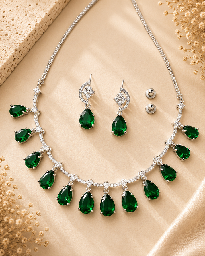 Royal Blue American Diamond Necklace Set Regal Glam | SHOBITAM