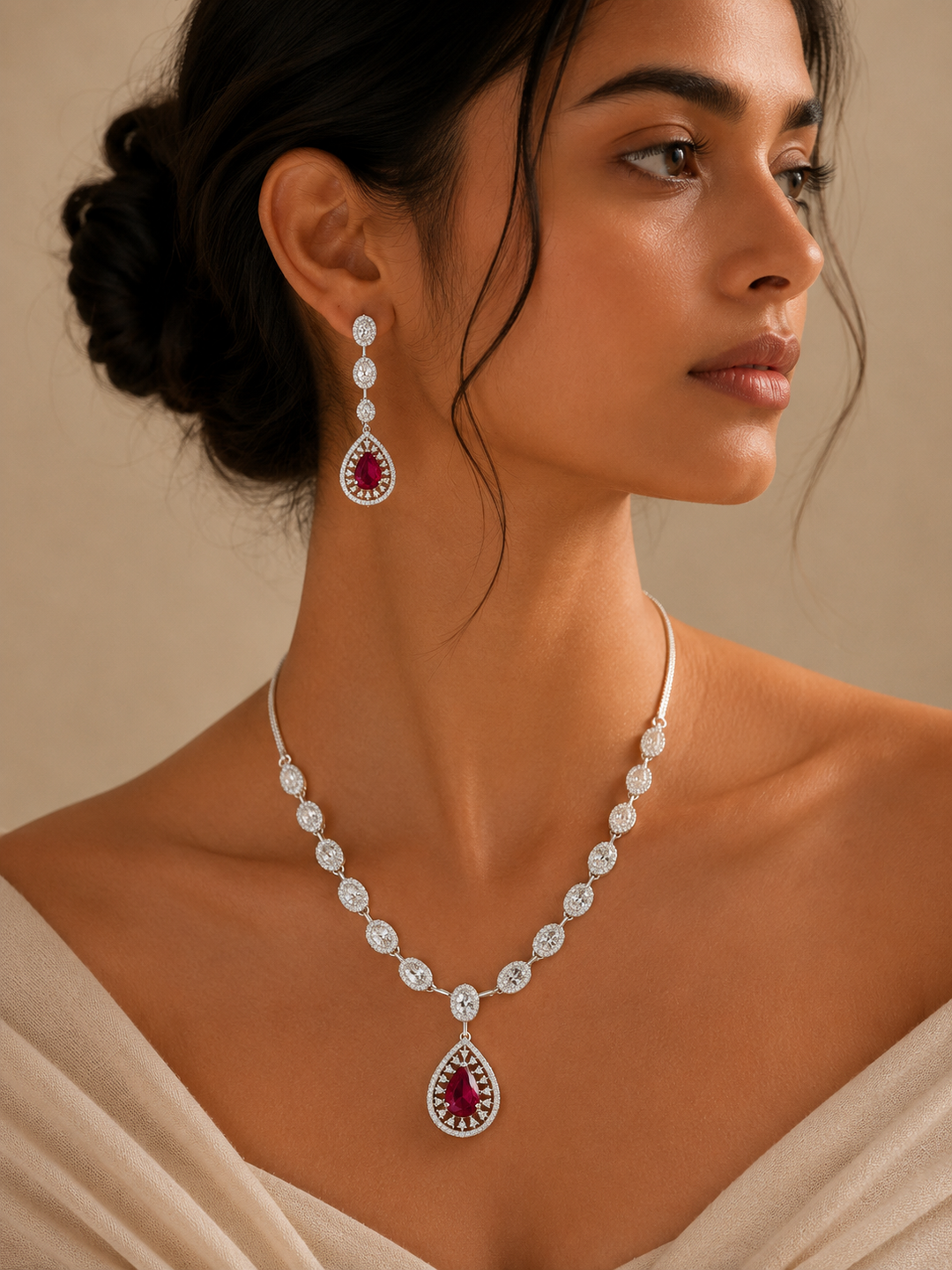 Silver Plated Green Stone Jewellery Set – Luxury Glam | SHOBITAM