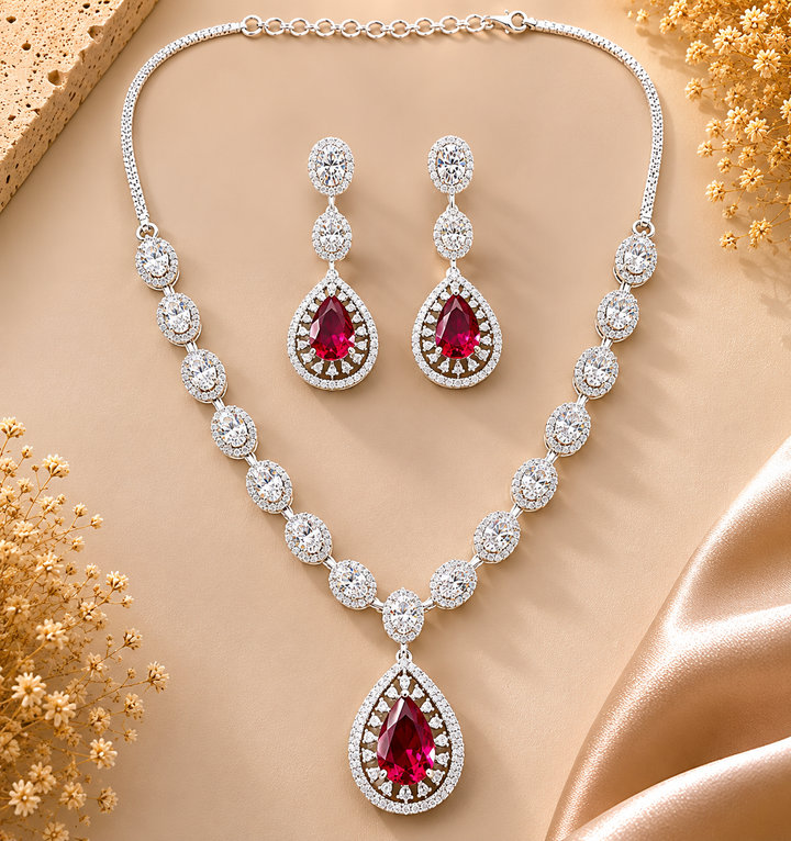 Silver Plated Green Stone Jewellery Set – Luxury Glam | SHOBITAM
