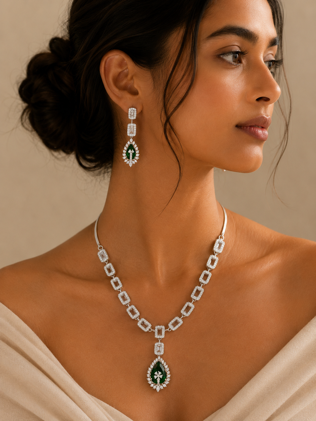 Ruby Diamond Look Necklace Set – Sparkling Party Glam | SHOBITAM