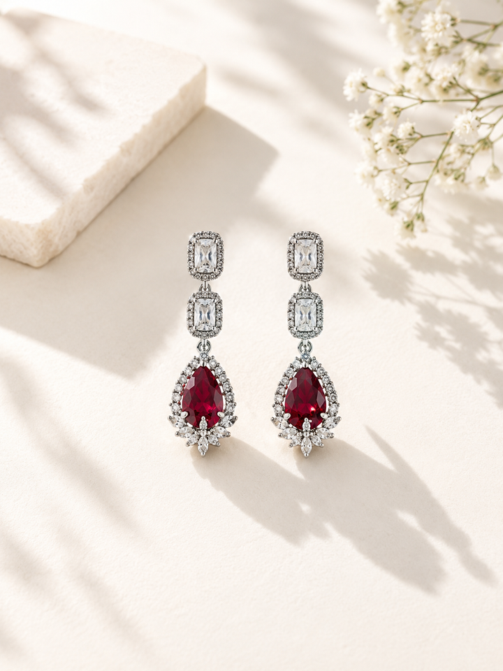 Ruby Diamond Look Necklace Set – Sparkling Party Glam | SHOBITAM