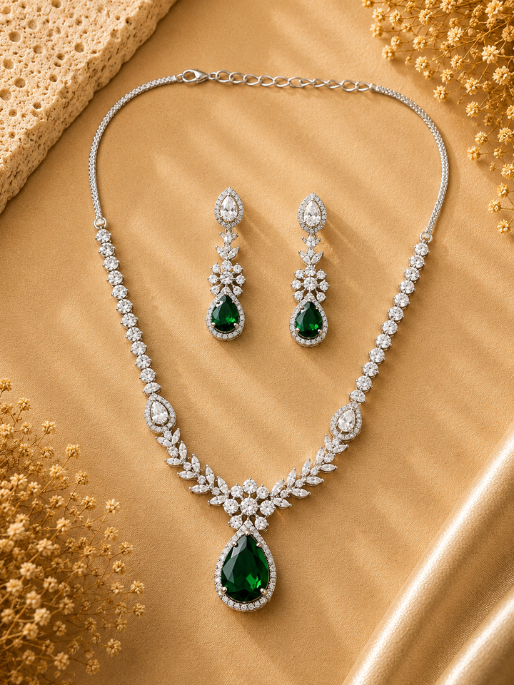 Emerald Teardrop Jewellery Set – Sparkling Regal Glam | SHOBITAM