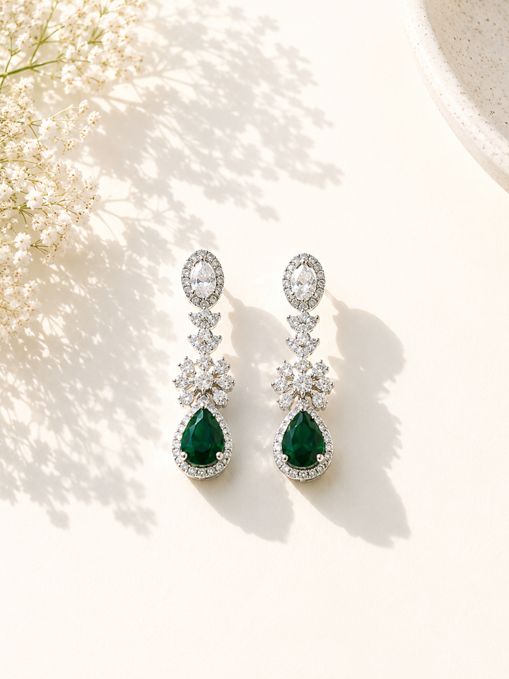 Emerald Teardrop Jewellery Set – Sparkling Regal Glam | SHOBITAM