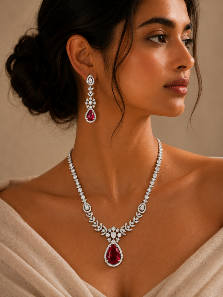 Emerald Teardrop Jewellery Set – Sparkling Regal Glam | SHOBITAM