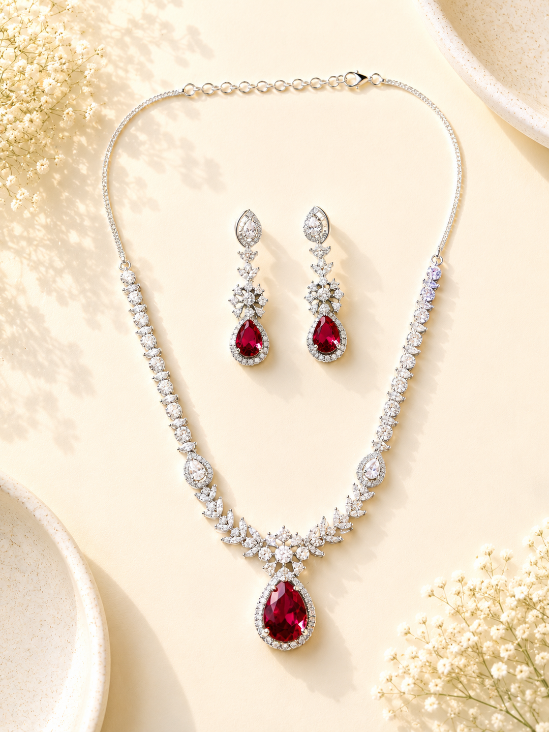 Emerald Teardrop Jewellery Set – Sparkling Regal Glam | SHOBITAM