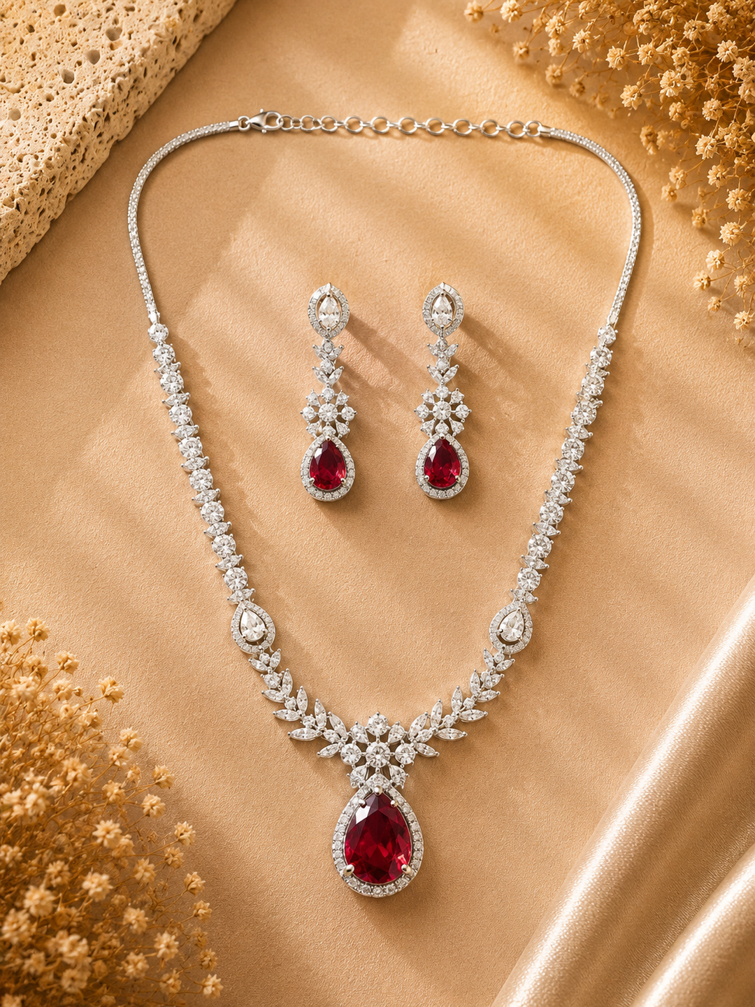 Emerald Teardrop Jewellery Set – Sparkling Regal Glam | SHOBITAM