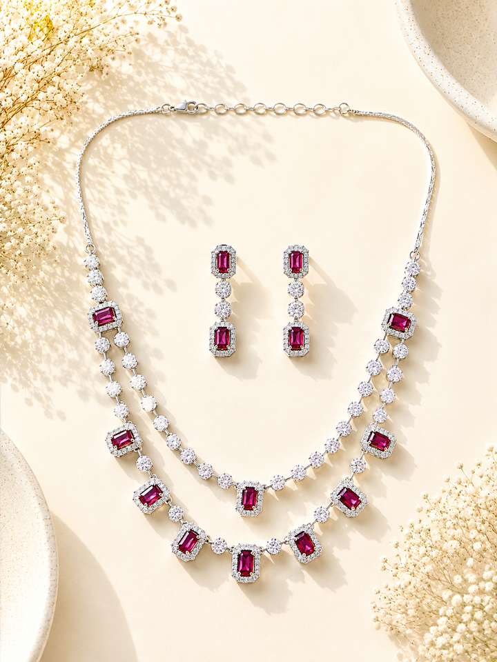 Double Layer Ruby Necklace Set – Stylish Festive Glam | SHOBITAM