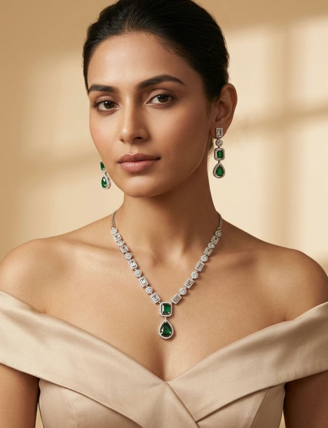 Emerald Crystal Jewellery Set – Premium Party Glam | SHOBITAM