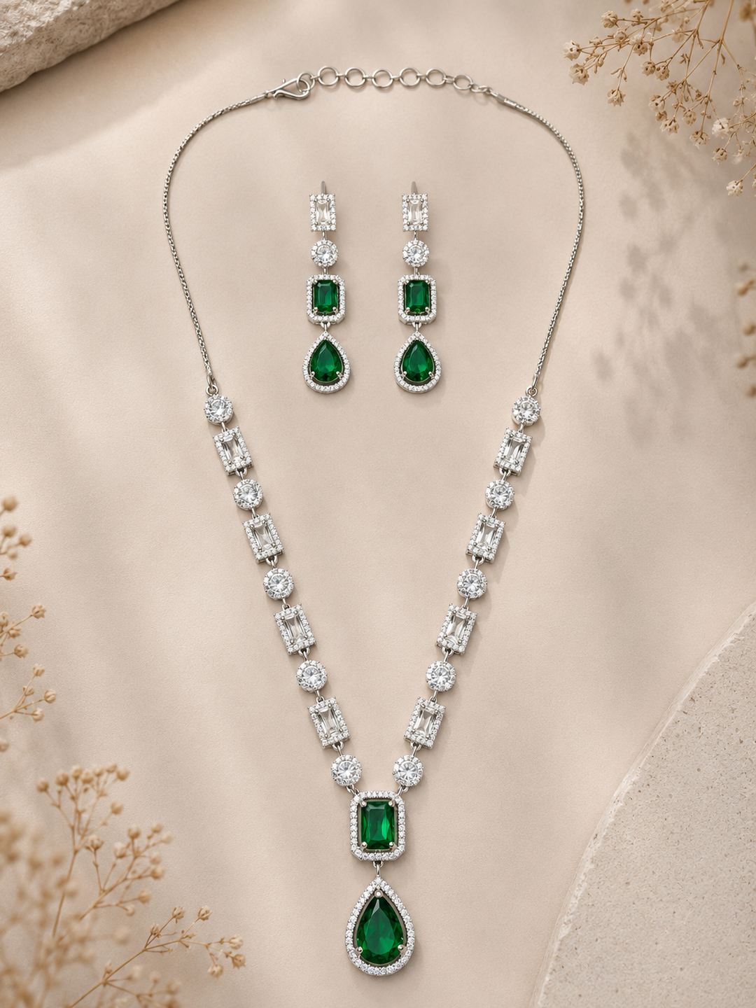 Emerald Crystal Jewellery Set – Premium Party Glam | SHOBITAM