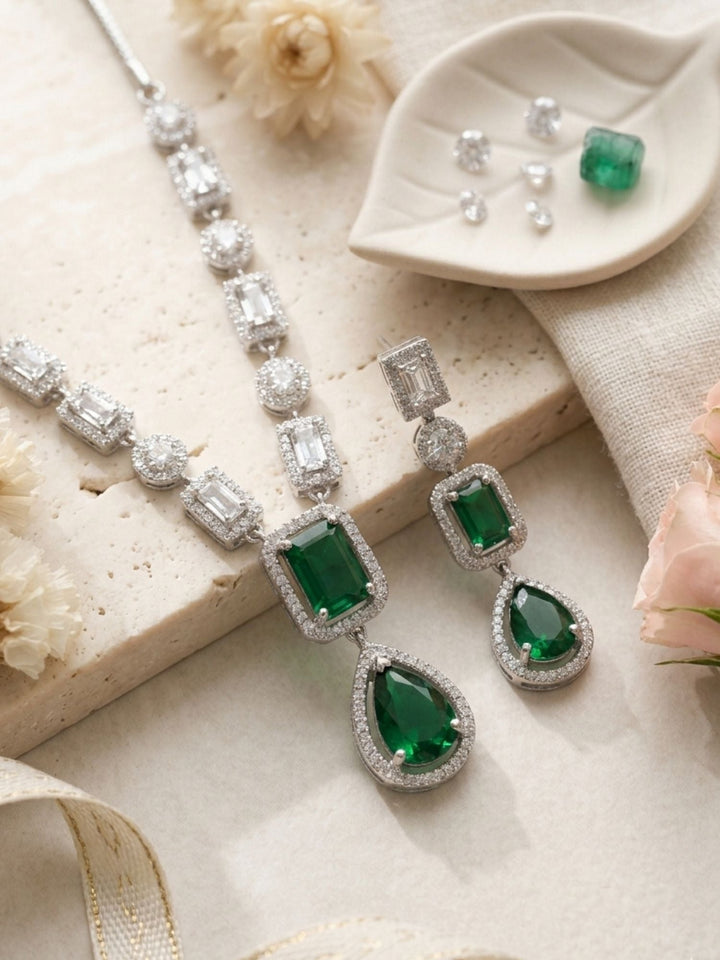 Emerald Crystal Jewellery Set – Premium Party Glam | SHOBITAM