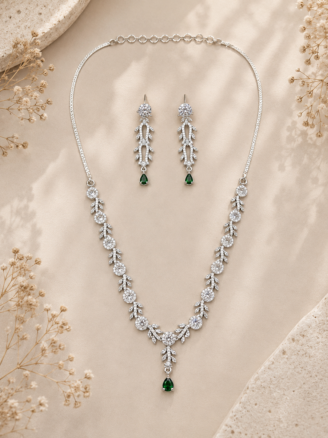Silver Tone Floral Ruby Necklace Set – Elegant Glam | SHOBITAM