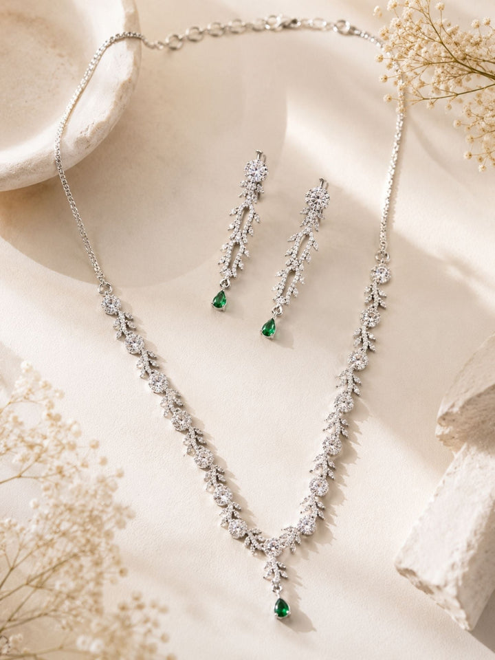 Silver Tone Floral Ruby Necklace Set – Elegant Glam | SHOBITAM