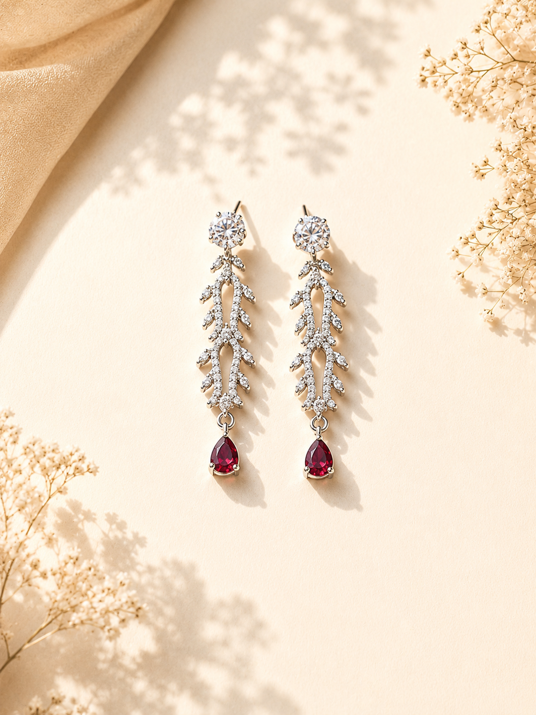 Silver Tone Floral Ruby Necklace Set – Elegant Glam | SHOBITAM