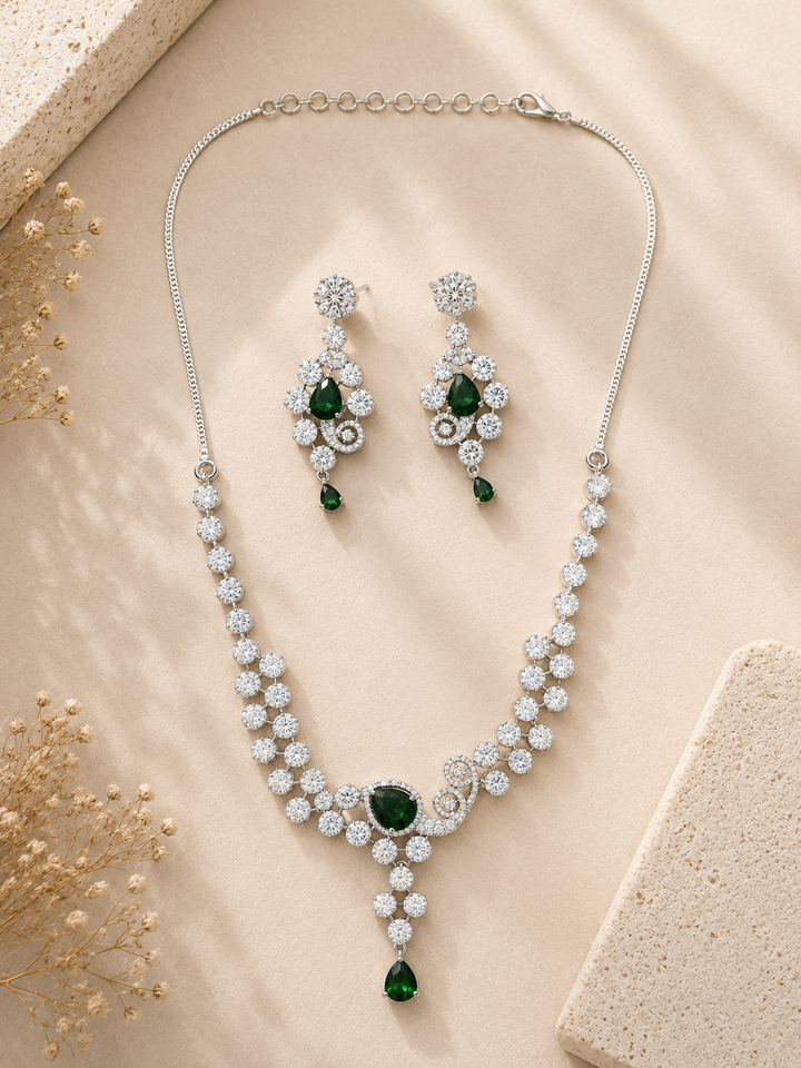 Red CZ Party Wear Jewellery Set – Designer Festive Glam | SHOBITAM
