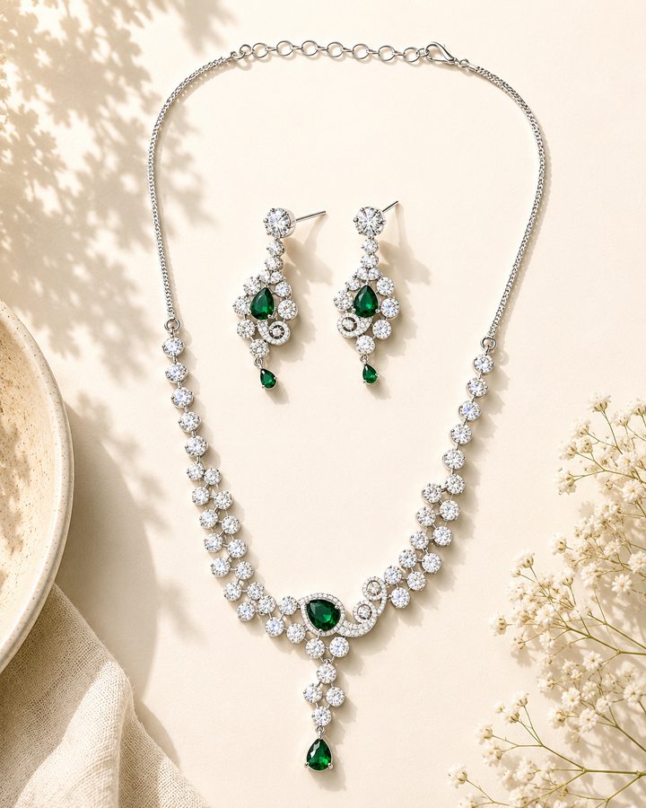 Red CZ Party Wear Jewellery Set – Designer Festive Glam | SHOBITAM