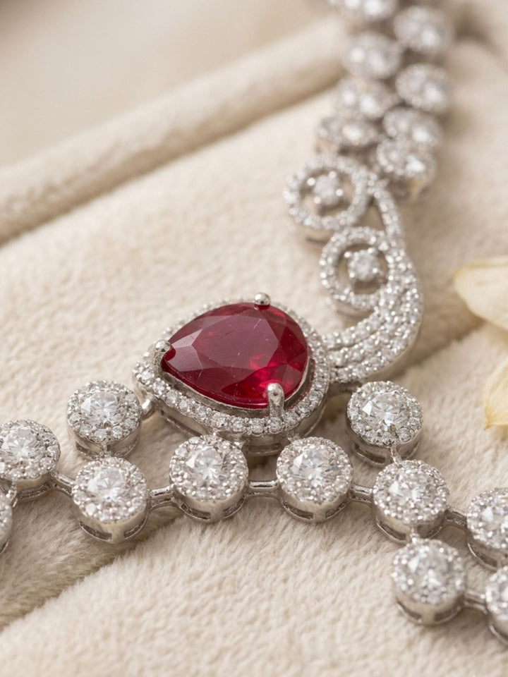 Red CZ Party Wear Jewellery Set – Designer Festive Glam | SHOBITAM