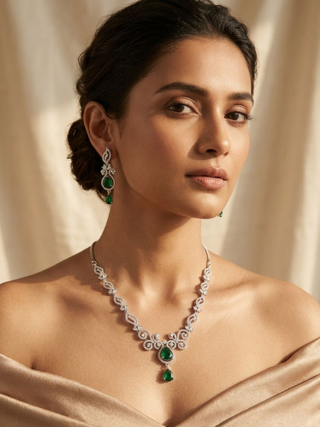 Luxury Ruby Swirl Necklace Set – Elegant Party Glam | SHOBITAM