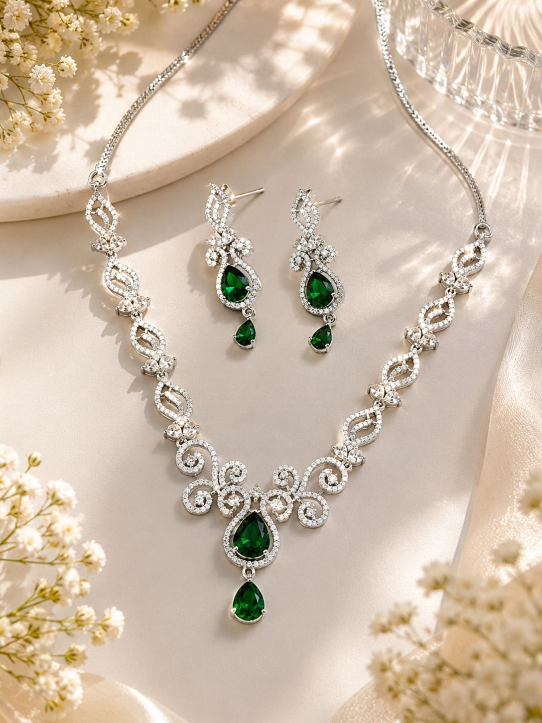 Luxury Ruby Swirl Necklace Set – Elegant Party Glam | SHOBITAM