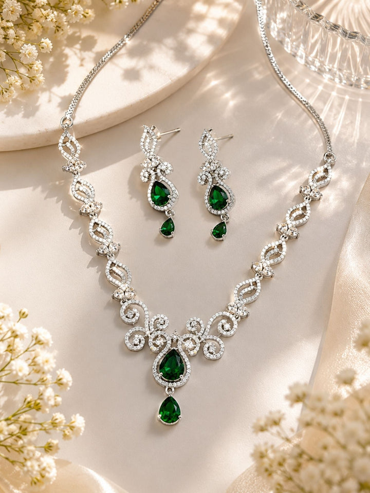 Luxury Ruby Swirl Necklace Set – Elegant Party Glam | SHOBITAM