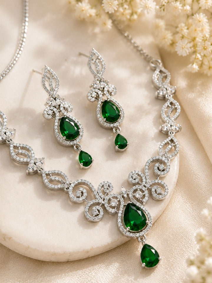 Luxury Ruby Swirl Necklace Set – Elegant Party Glam | SHOBITAM