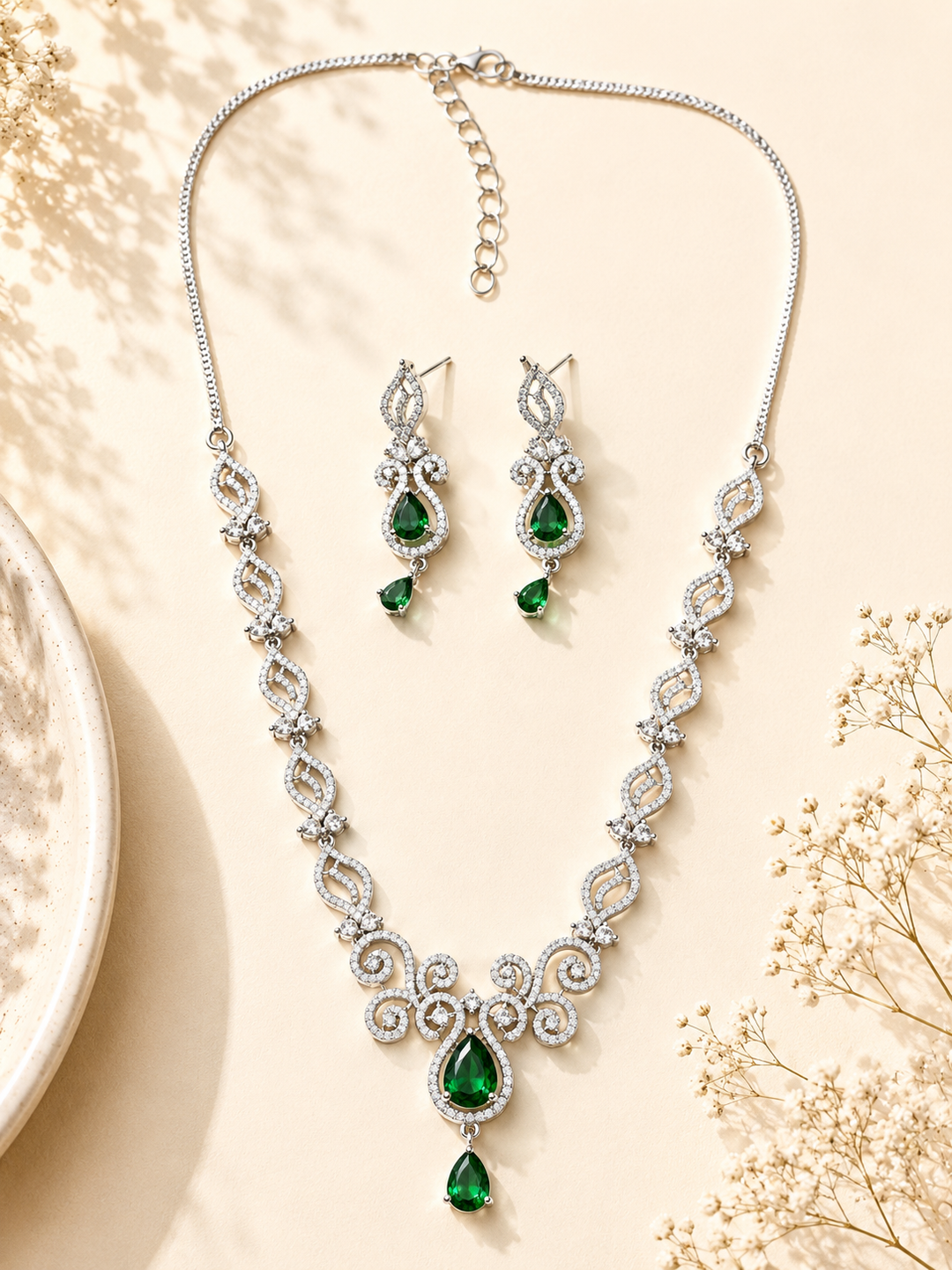 Luxury Ruby Swirl Necklace Set – Elegant Party Glam | SHOBITAM