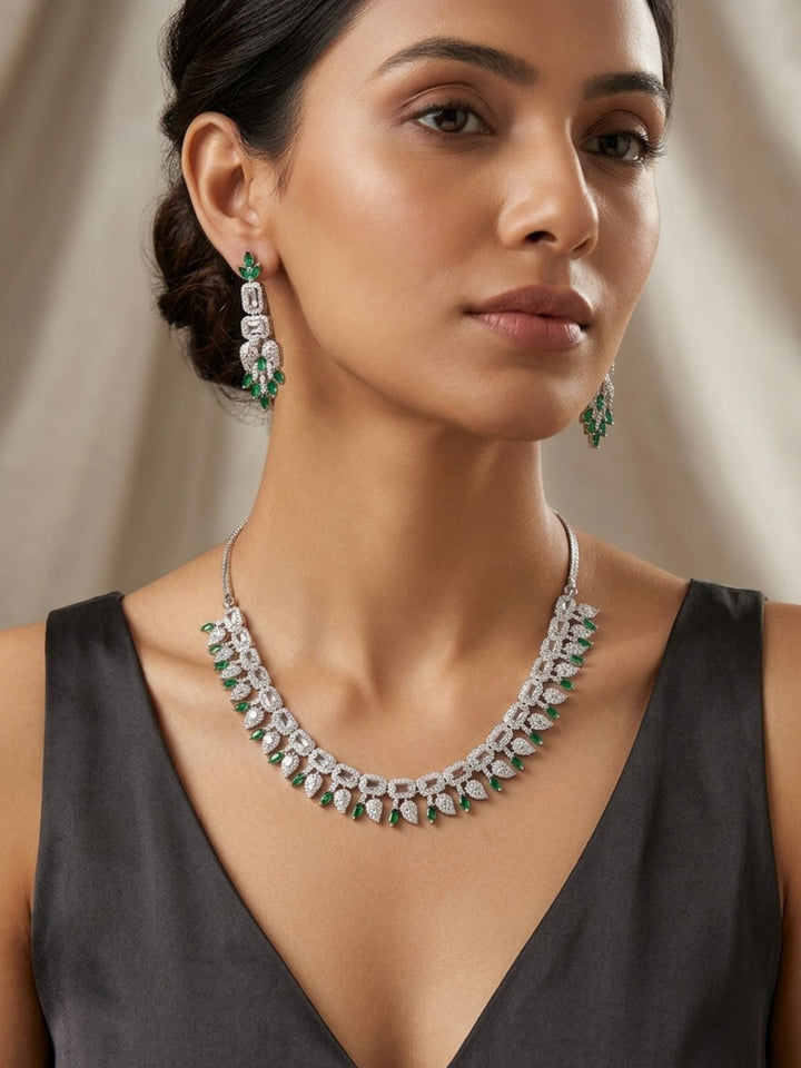 Premium Emerald Drop Necklace Set – Elegant Party Glam | SHOBITAM
