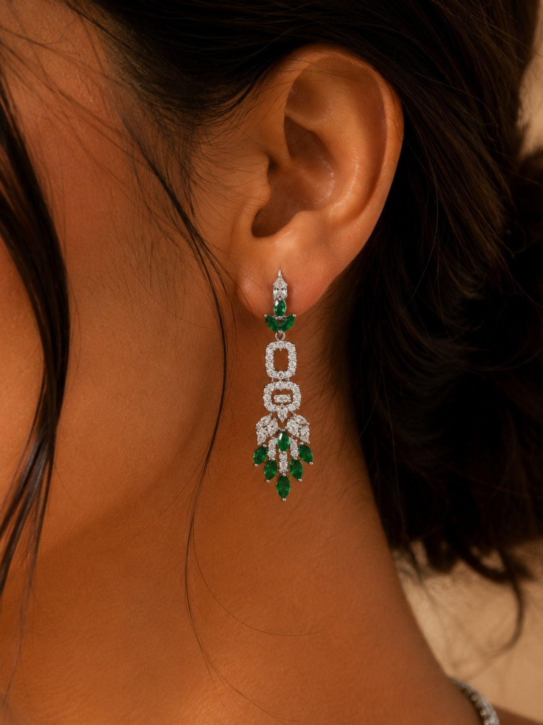 Premium Emerald Drop Necklace Set – Elegant Party Glam | SHOBITAM