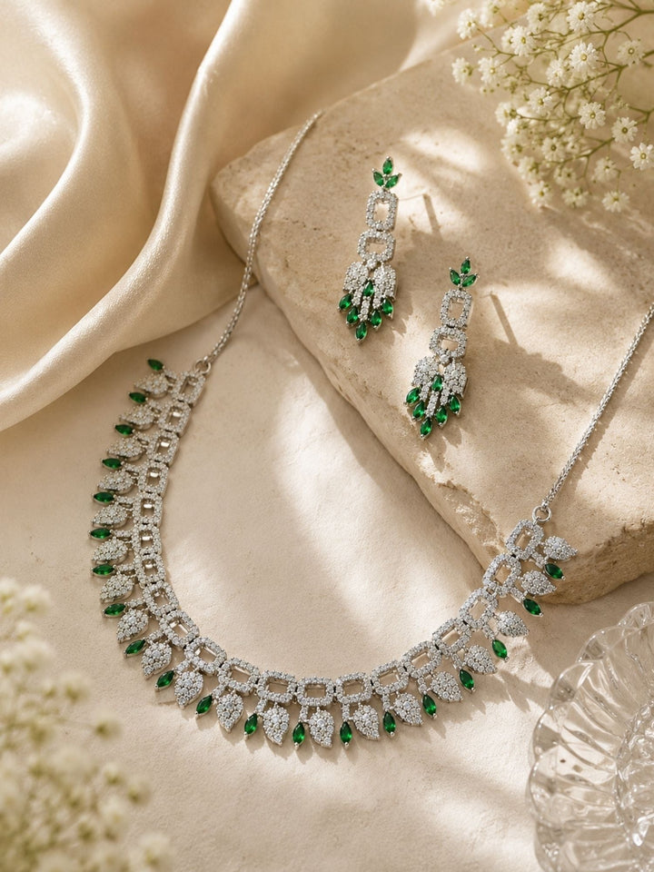 Premium Emerald Drop Necklace Set – Elegant Party Glam | SHOBITAM