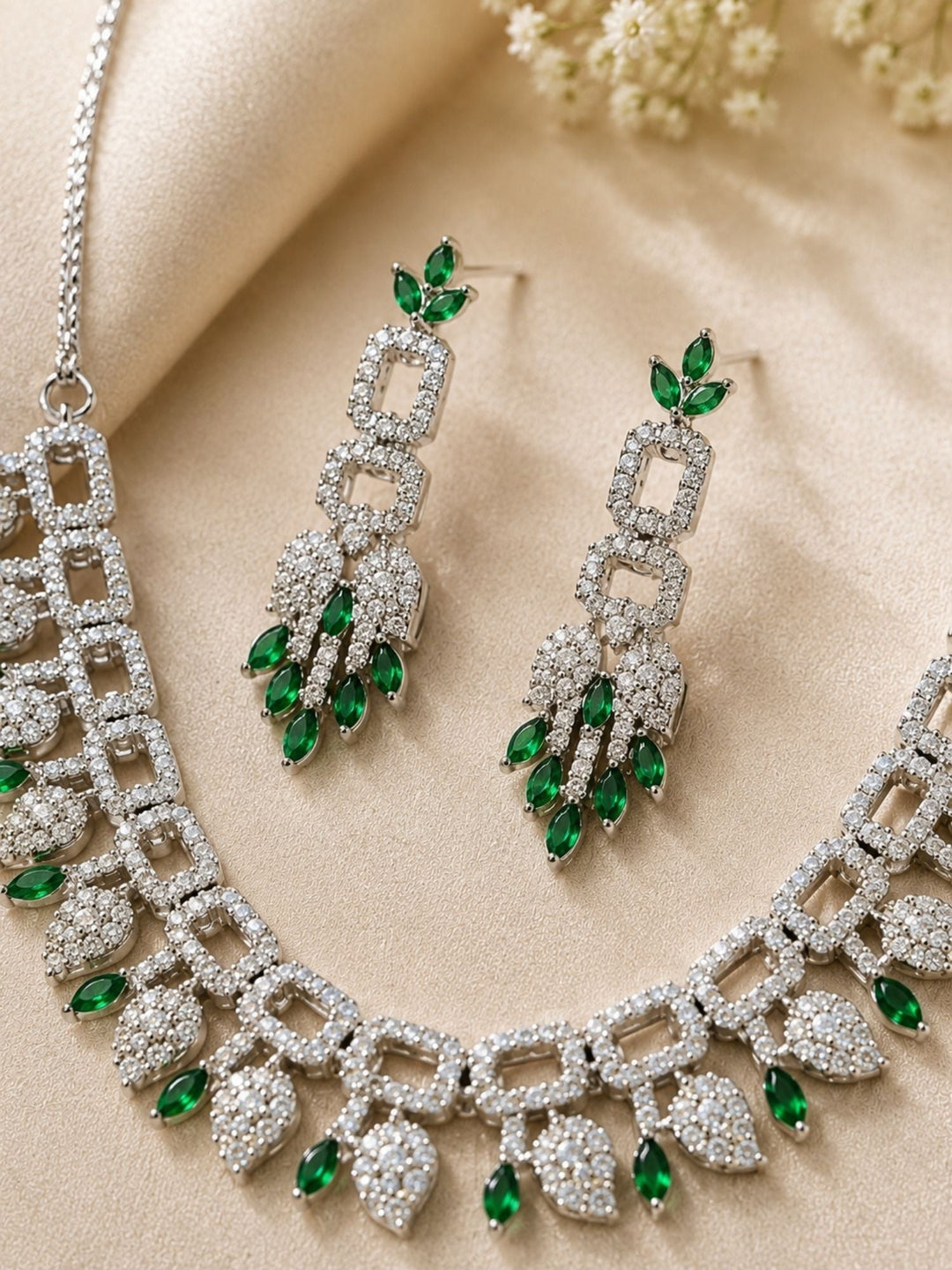 Premium Emerald Drop Necklace Set – Elegant Party Glam | SHOBITAM