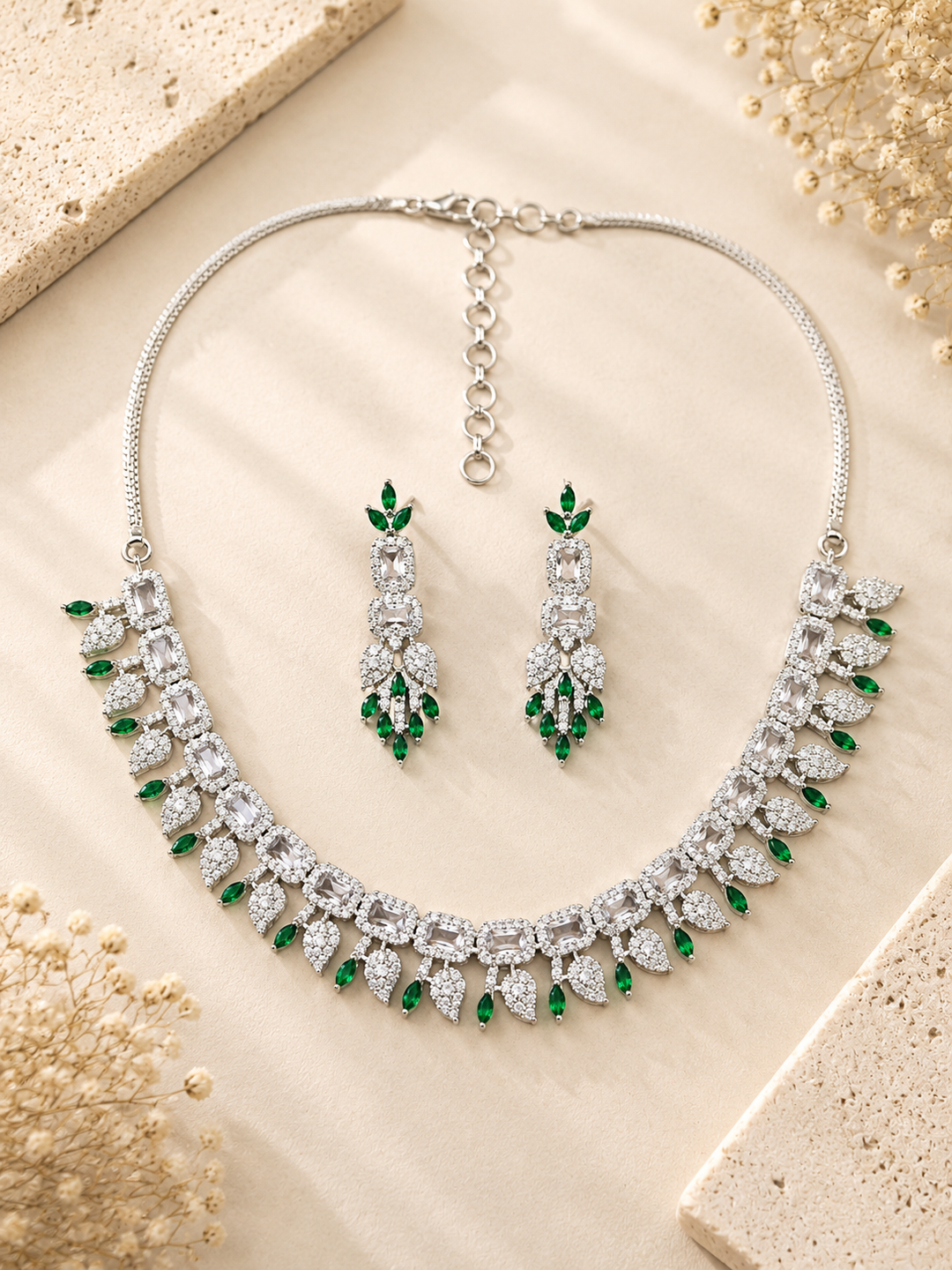 Premium Emerald Drop Necklace Set – Elegant Party Glam | SHOBITAM