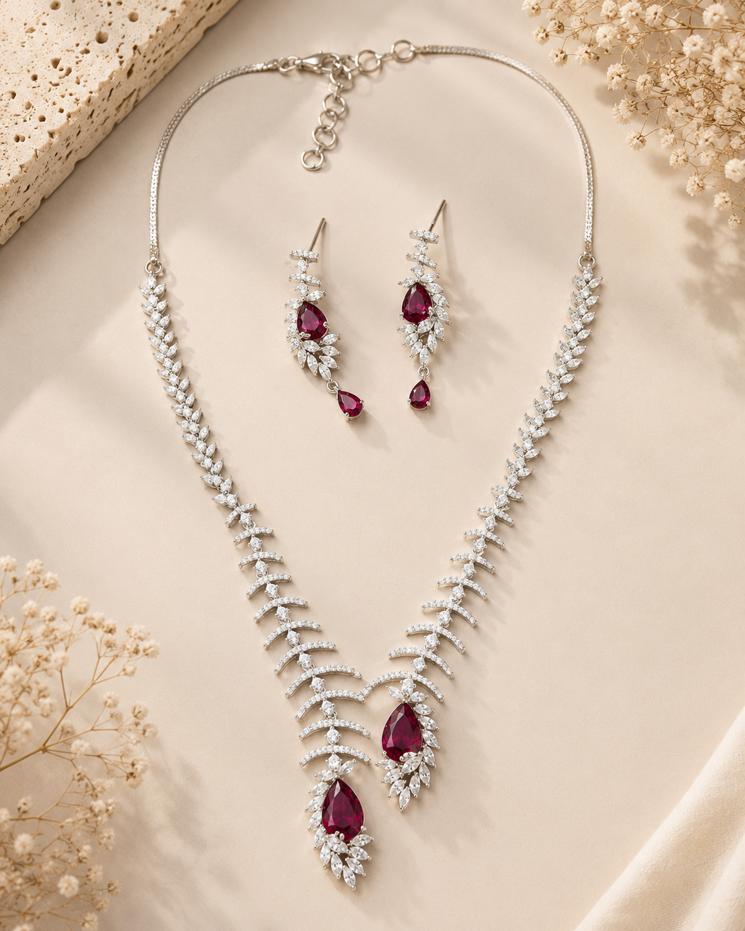 Teardrop Necklace Set – Sparkling Party Glam | SHOBITAM