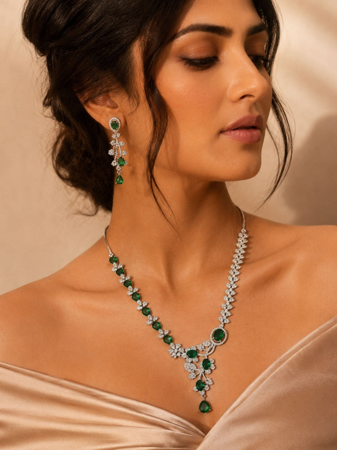 Royal Emerald Stone Jewellery Set – Statement Festive Glam | SHOBITAM