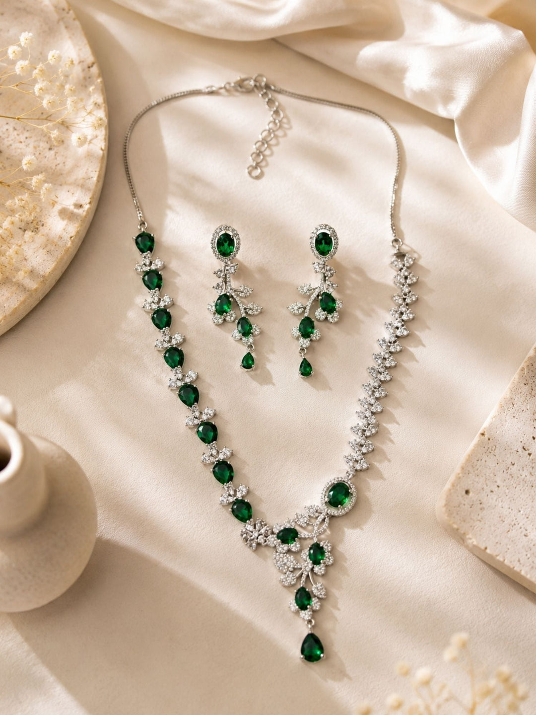 Royal Emerald Stone Jewellery Set – Statement Festive Glam | SHOBITAM