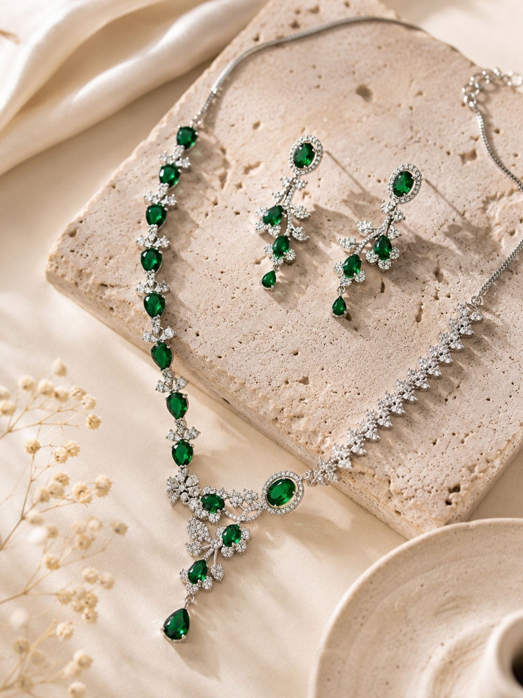 Royal Emerald Stone Jewellery Set – Statement Festive Glam | SHOBITAM