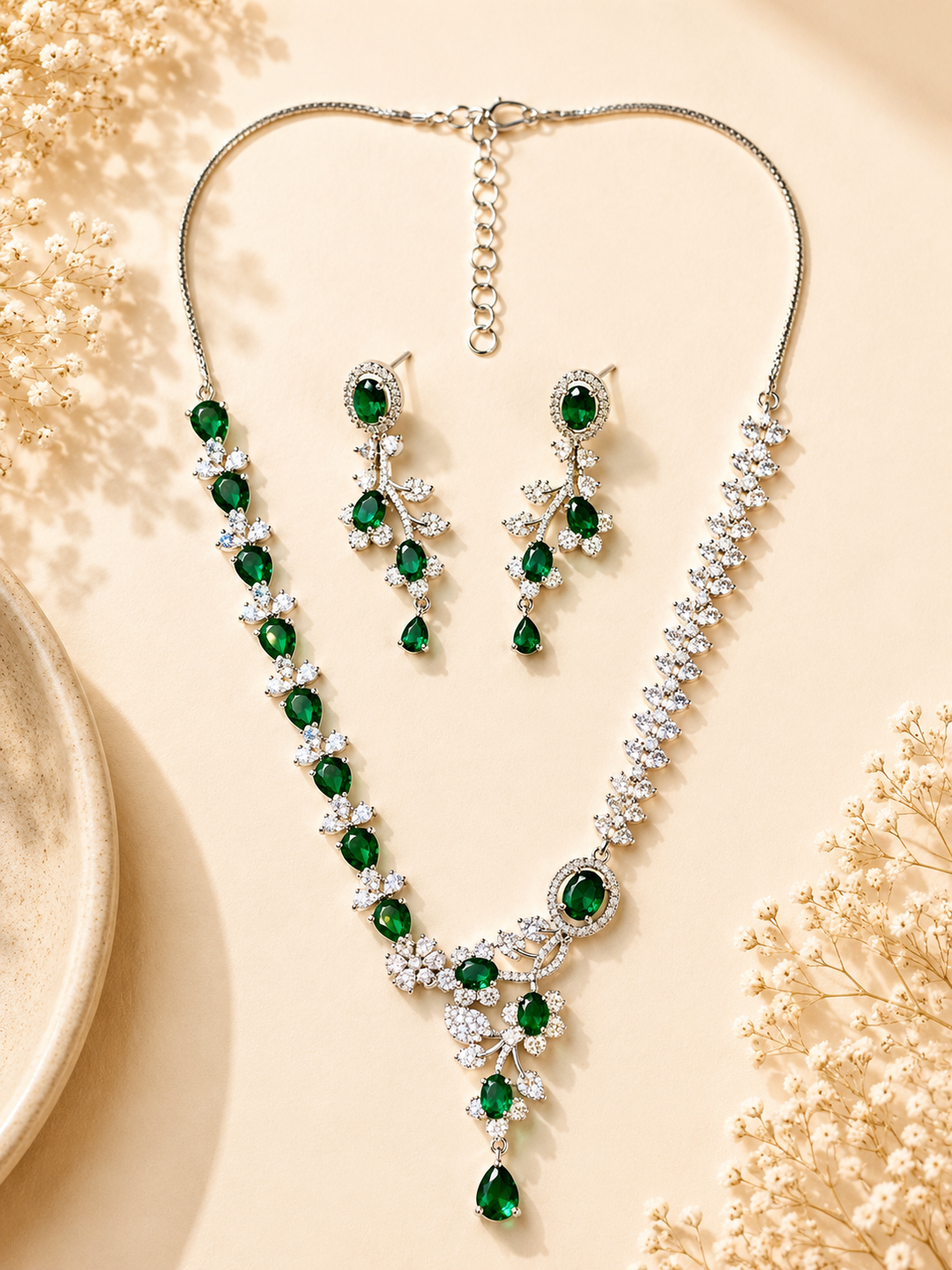 Royal Emerald Stone Jewellery Set – Statement Festive Glam | SHOBITAM