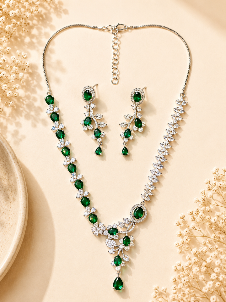 Royal Emerald Stone Jewellery Set – Statement Festive Glam | SHOBITAM