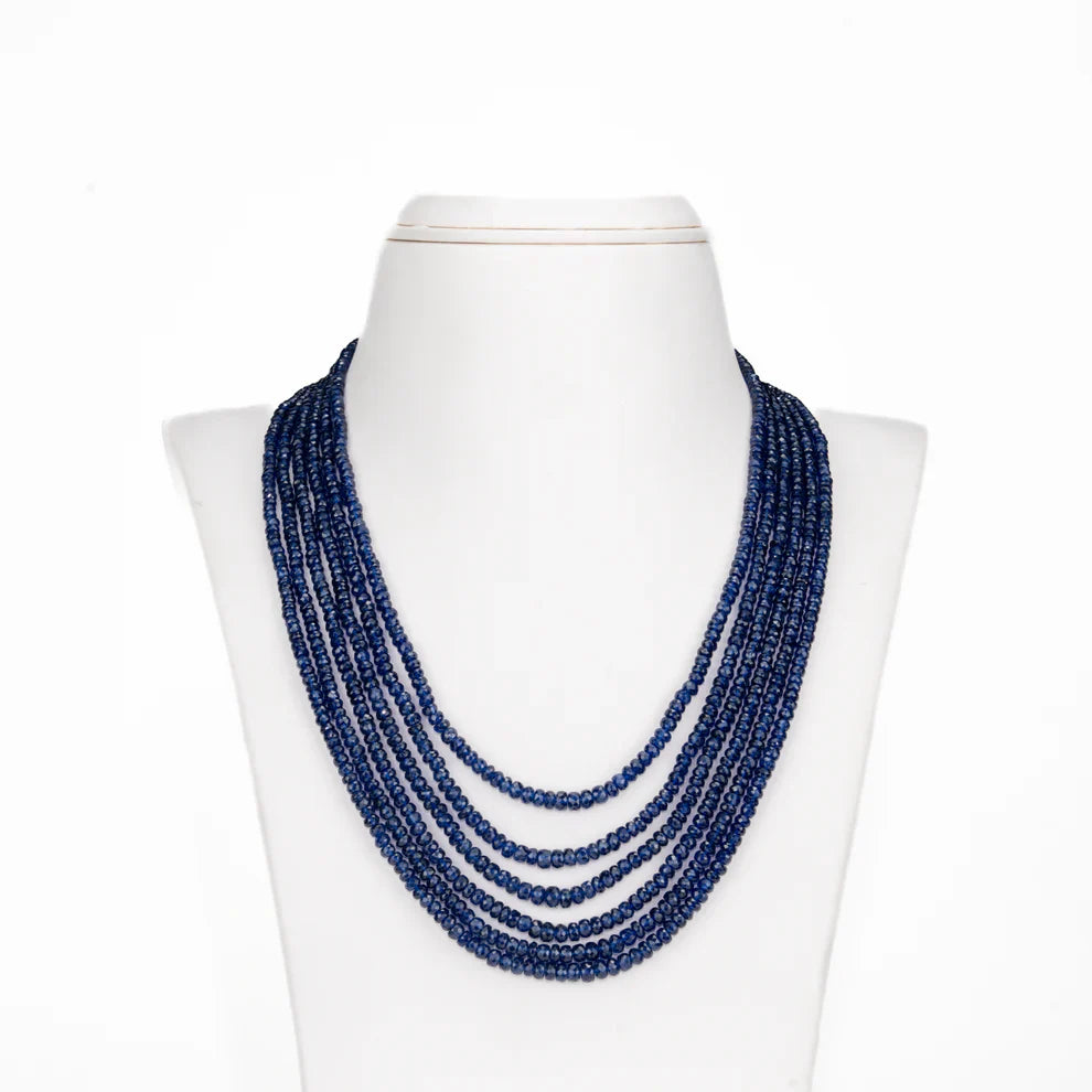 6 Strand Natural Blue Sapphire Mala - AA quality | SHOBITAM