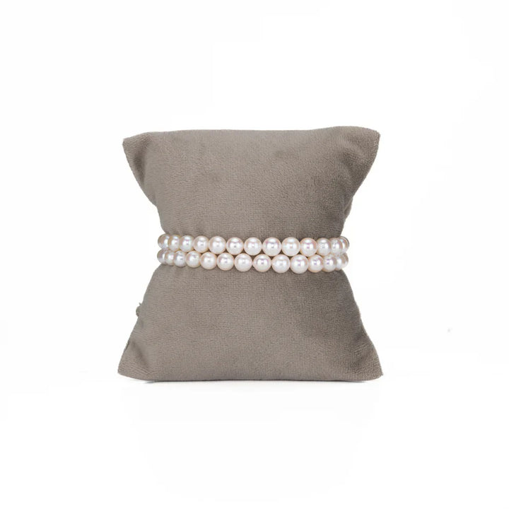 6.0-7.0mm Round White Akoya Saltwater Pearl Bracelet - AA Quality | SHOBITAM