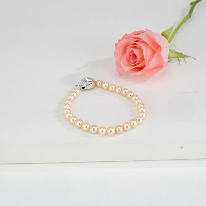 6.0-7.0mm Round Golden Akoya Saltwater Pearl Bracelet - AAA Quality | SHOBITAM