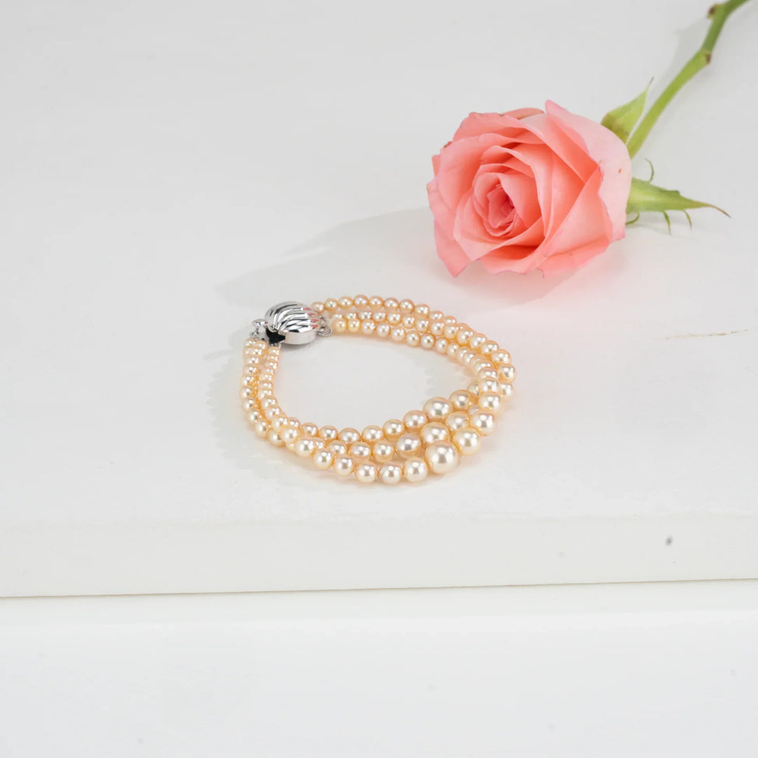 Grading Round Golden Akoya Saltwater Pearl Bracelet - AAA Quality | SHOBITAM