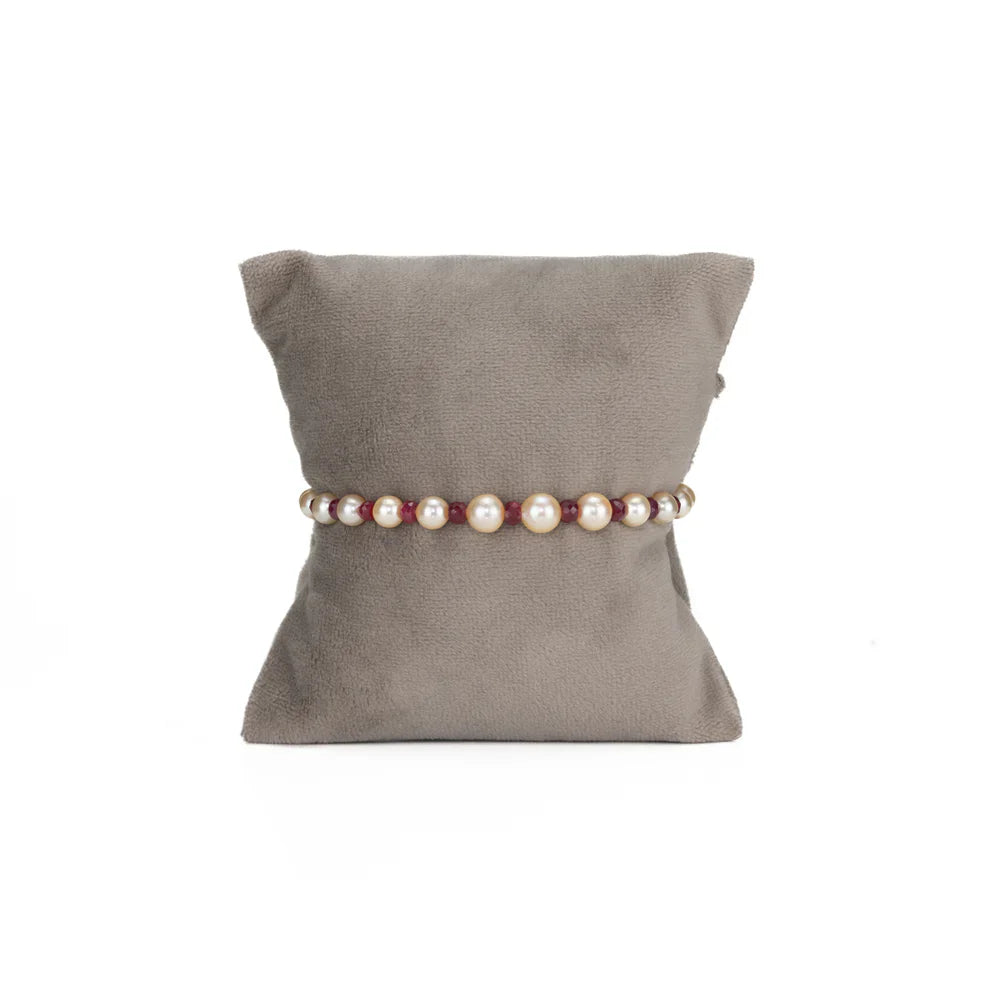 5.0-6.0mm Natural Ruby And Golden Akoya Saltwater Pearl Bracelet - AA Quality