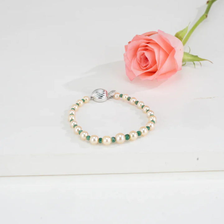 5.0-6.0mm Natural Emerald And Golden Akoya Saltwater Pearl Bracelet - AA Quality