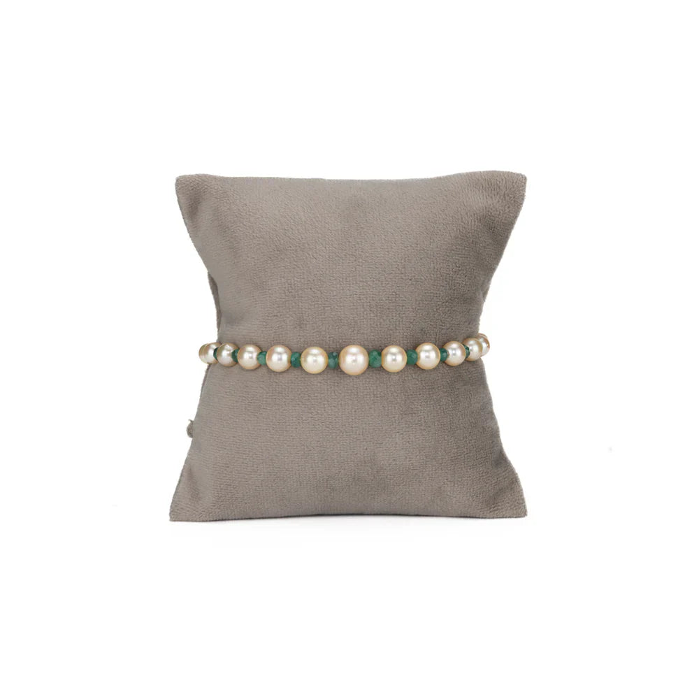 5.0-6.0mm Natural Emerald And Golden Akoya Saltwater Pearl Bracelet - AA Quality