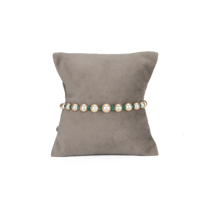 5.0-6.0mm Natural Emerald And Golden Akoya Saltwater Pearl Bracelet - AA Quality