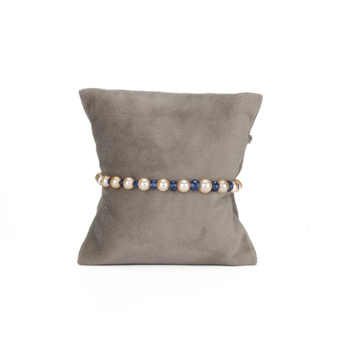 5.0-6.0mm Natural Sapphire And Golden Akoya Saltwater Pearl Bracelet - AA Quality