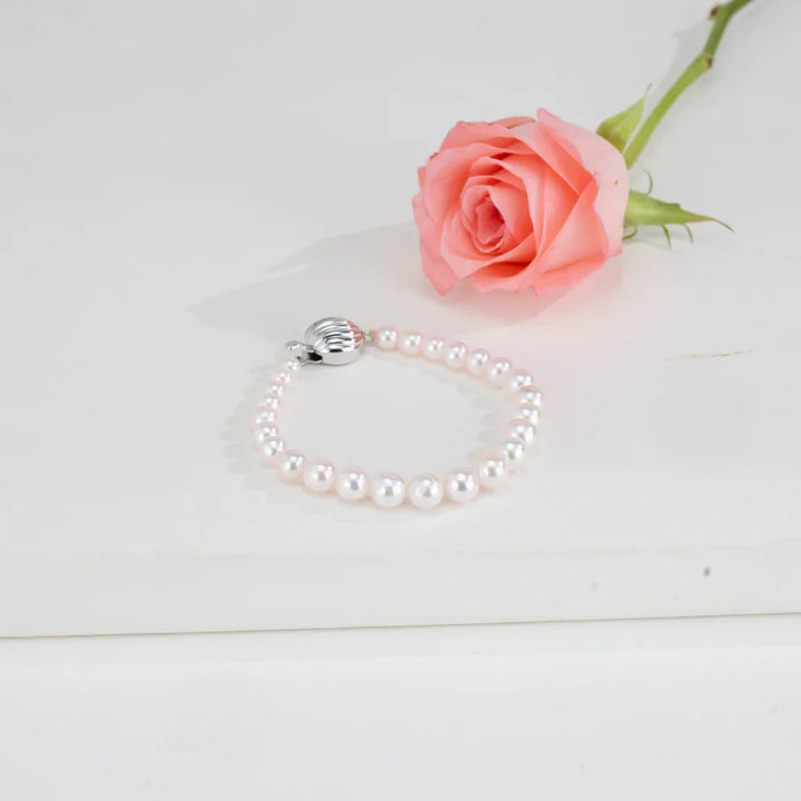 Grading White Round Akoya Saltwater Pearl Bracelet - AAA Quality | SHOBITAM