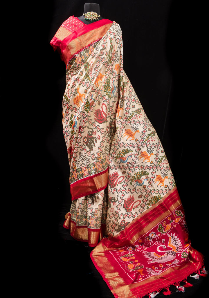 Statement Ikkat Silk Saree with bold jungle design and ornate pallu | SILK MARK CERTIFIED