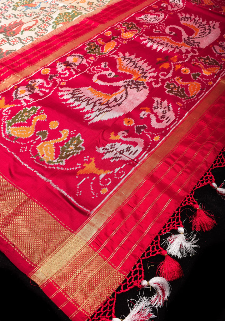 Statement Ikkat Silk Saree with bold jungle design and ornate pallu | SILK MARK CERTIFIED