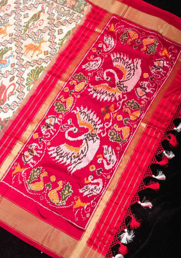 Statement Ikkat Silk Saree with bold jungle design and ornate pallu | SILK MARK CERTIFIED