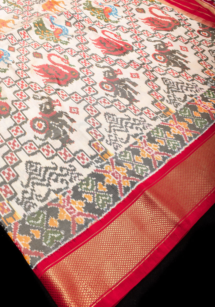 Statement Ikkat Silk Saree with bold jungle design and ornate pallu | SILK MARK CERTIFIED
